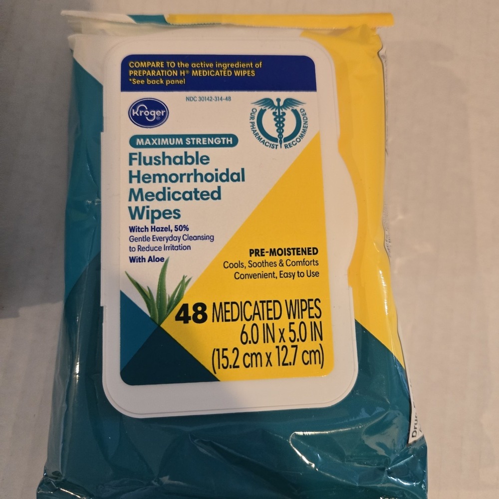 Kroger 3pack Witch Hazelâ Flushable Hemorrhoidal Medicated Wipes, 48 Count Each